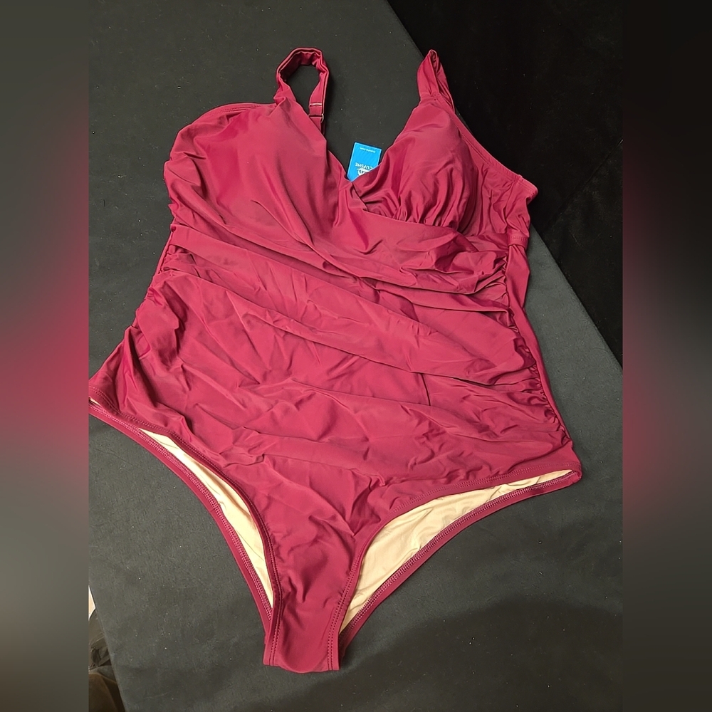 3XL Women‘s Swimsuit Plus Size Tummy Control V Neck Wine Color - Picture 7 of 7